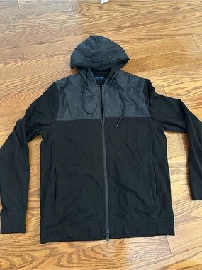 Patrick Assaraf Men's Black Zip-Up Hooded Performance Sweater